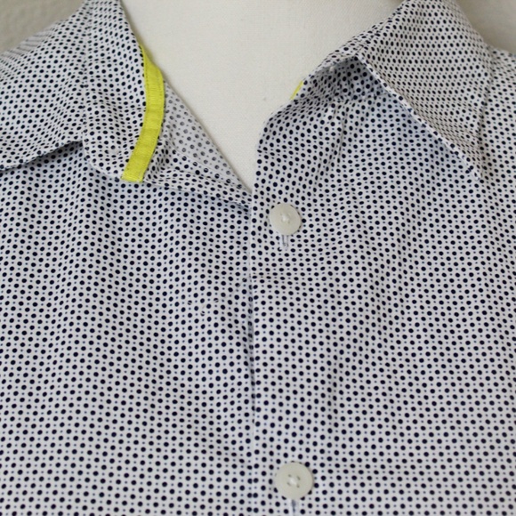 White & Navy Blue Polka Dot Short Sleeve Button Down Shirt - Picture 2 of 9